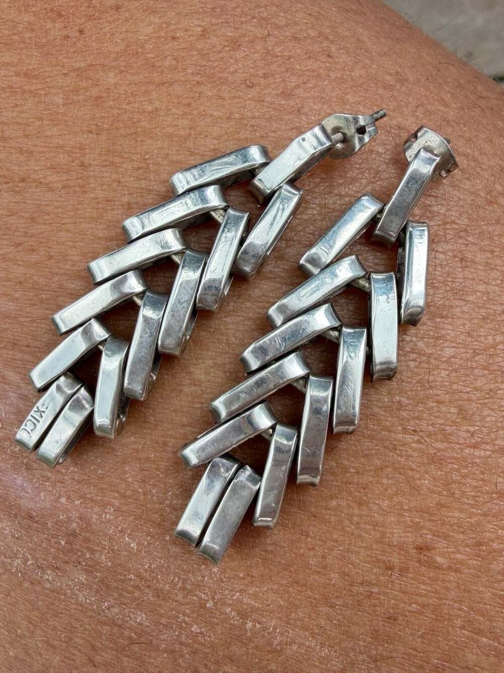 Vintage Taxco Mexico Sterling Silver 925 Chevron Link Dangle Earrings
